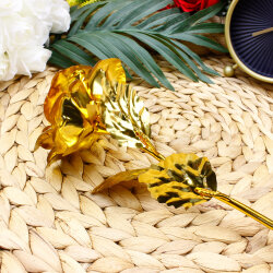 Dekoratif Metalik Mat Sonsuzluk Gülü Gold 23 CM - 3