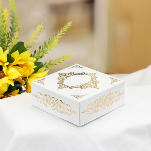 Desenli Beyaz Altlık 8x8x3 Cm - Kare Dekor (1)