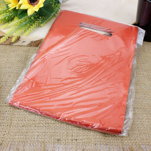 Desenli Hediyelik El Geçme Poşeti 12x17CM Kırmızı 50'li Paket - Kare Dekor (1)