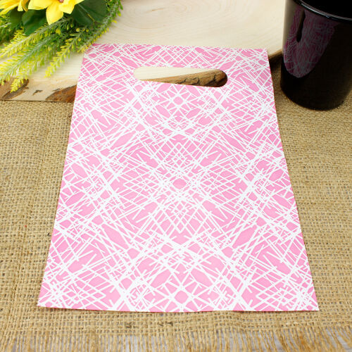 Desenli Hediyelik El Geçme Poşeti 17x25CM Pembe 50'li Paket - Kare Dekor