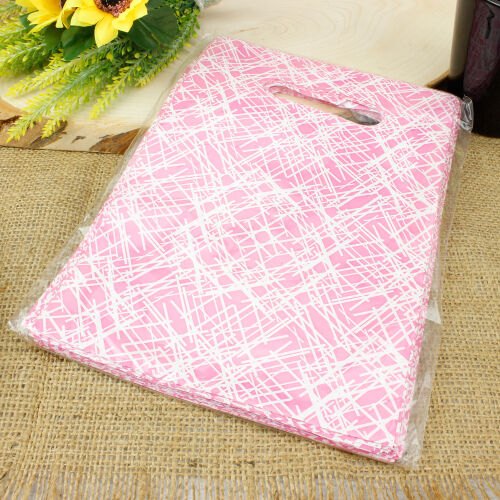 Desenli Hediyelik El Geçme Poşeti 17x25CM Pembe 50'li Paket - Kare Dekor (1)