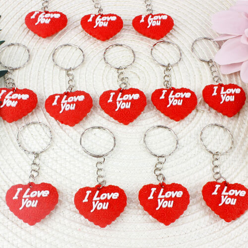 Desenli I Love You Silikon Anahtarlık 12'li Paket - Kare Dekor (1)