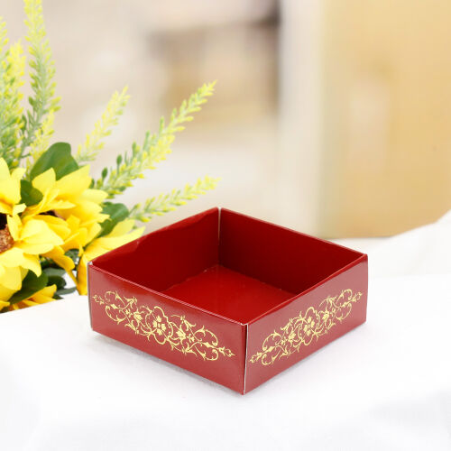 Desenli Kırmızı Altlık 8x8x3 Cm - Kare Dekor