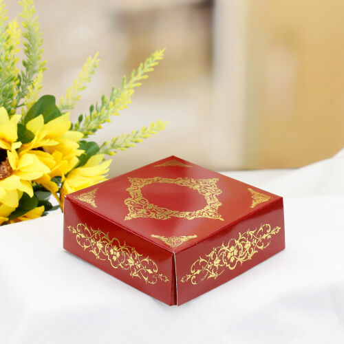 Desenli Kırmızı Altlık 8x8x3 Cm - Kare Dekor (1)