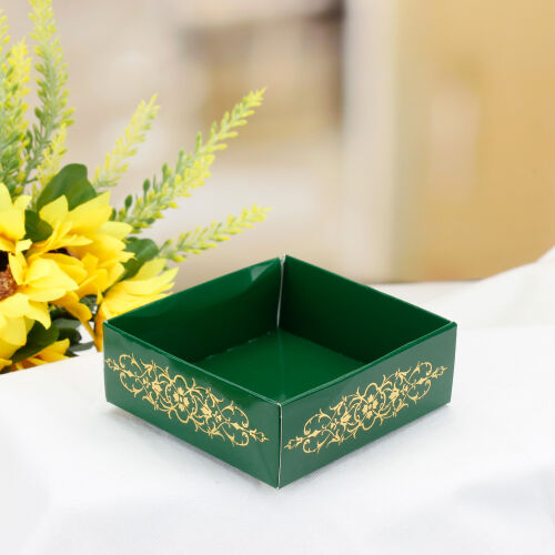 Desenli Koyu Yeşil Altlık 8x8x3 Cm - Kare Dekor