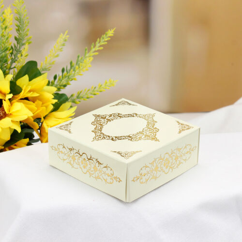 Desenli Krem Altlık 8x8x3 Cm - Kare Dekor (1)