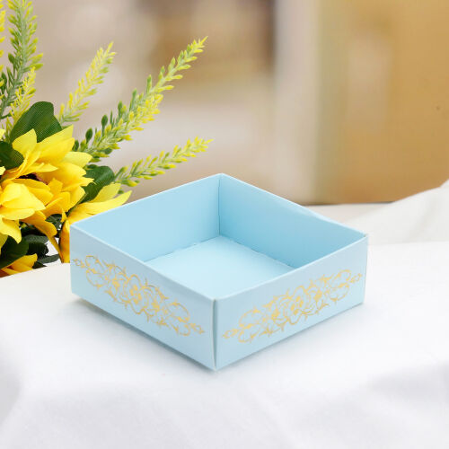 Desenli Mavi Altlık 8x8x3 Cm - Kare Dekor