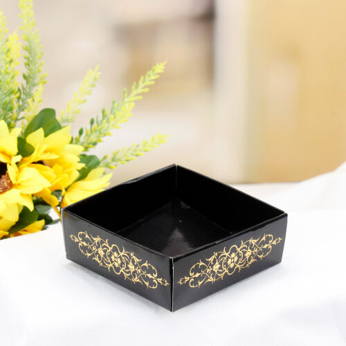 Desenli Siyah Altlık 8x8x3 Cm - Kare Dekor