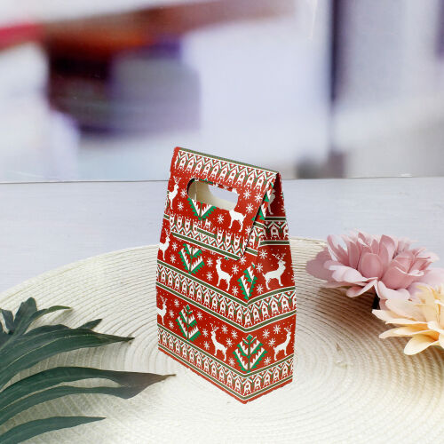 Desenli Yılbaşı Hediye Çantası 14CM - Kare Dekor