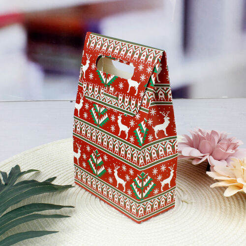 Desenli Yılbaşı Hediye Çantası 25CM - Kare Dekor