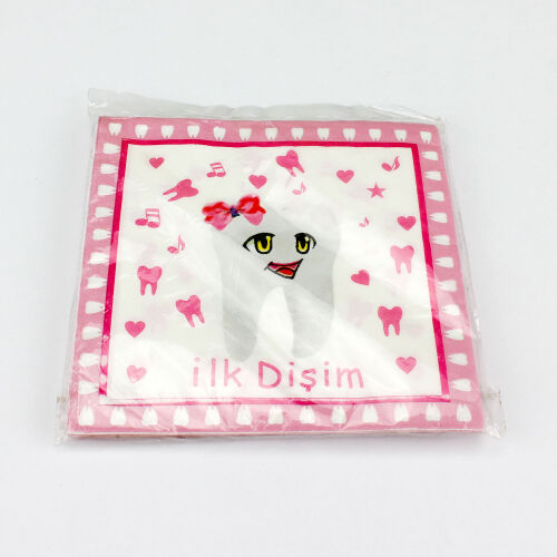 Diş Buğdayı İlk Dişim Peçete Pembe - 33 x 33 cm 20'Li Paket - Kare Dekor (1)