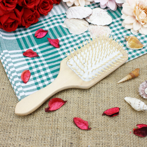  Doğal Bambu Dişli Saç Fırçası Ahşap Tarak Beyaz 25 CM - Toptanalim