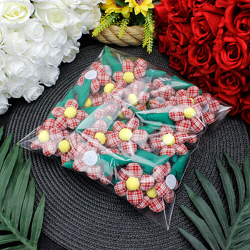 Dolgulu Ekose Papatya Çiçek Süs Kırmızı 8 cm - 3