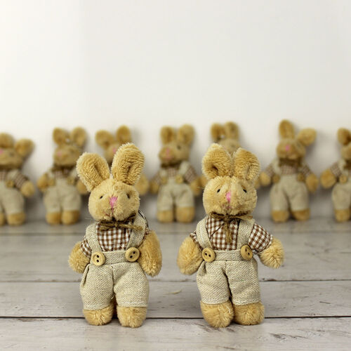 Ekose Elbiseli Peluş Tavşan Anahtarlık Erkek12'li Paket - Toptanalim