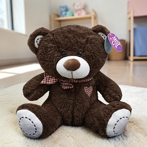  Ekose Fularlı Peluş Ayı Kahverengi 28 cm - Toptanalim