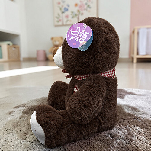  Ekose Fularlı Peluş Ayı Kahverengi 28 cm - Toptanalim (1)