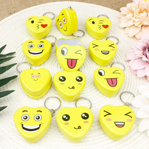 Emoji Kalp Teneke Kutu Anahtarlık 12'li Paket - Kare Dekor (1)