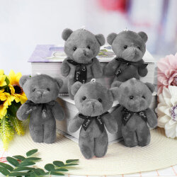 Fiyonklu Peluş Ayıcık Anahtarlık Gri 12'li Paket - 1