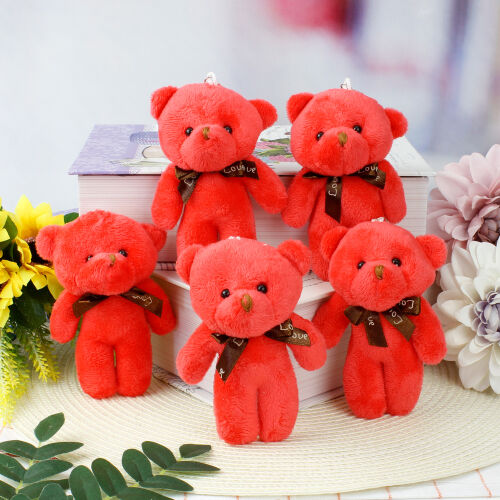 Fiyonklu Peluş Ayıcık Anahtarlık Kırmızı 12'li Paket - Kare Dekor