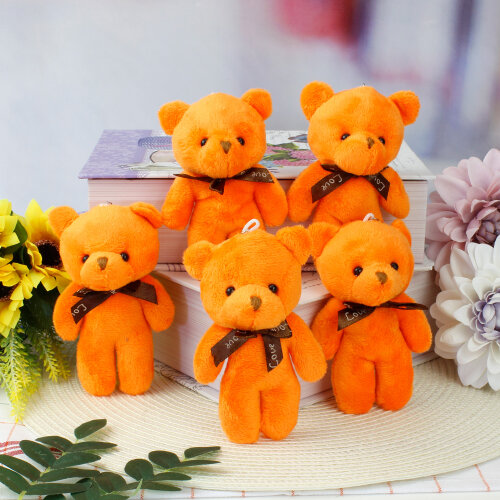 Fiyonklu Peluş Ayıcık Anahtarlık Turuncu 12'li Paket - Kare Dekor