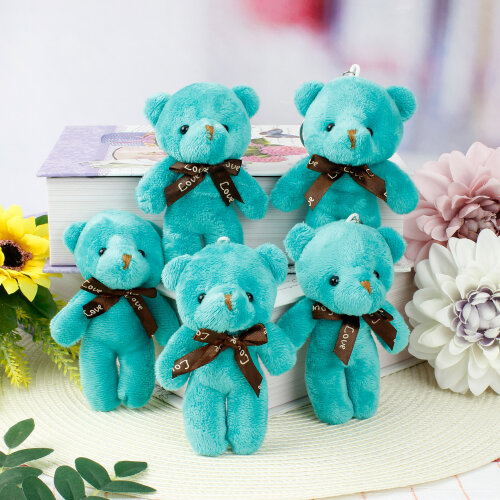 Fiyonklu Peluş Ayıcık Anahtarlık Yeşil 12'li Paket - Kare Dekor