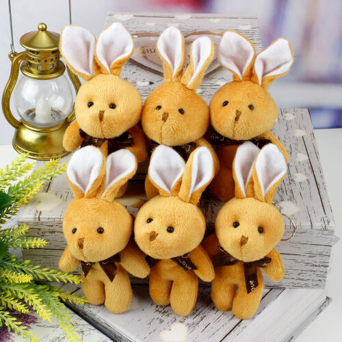 Fiyonklu Peluş Tavşan Anahtarlık Kahverengi 12'li Paket - Kare Dekor