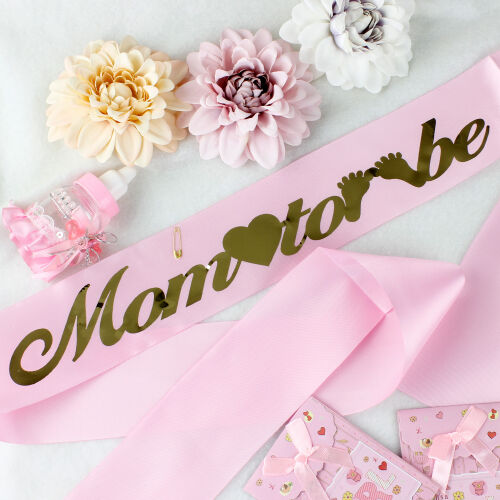 Gold Yazı Mom To Be Koyu Pembe Renk Kuşak - Kare Dekor