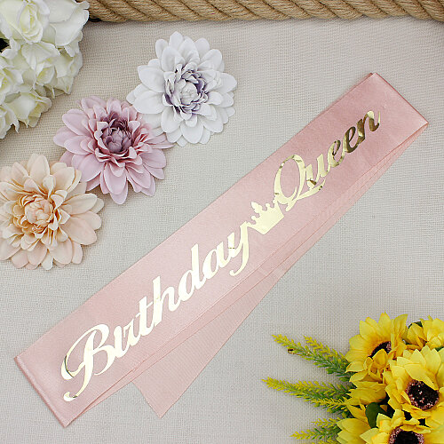 Gold Yazılı Birthday Queen Pembe Renk Kuşak - Toptanalim