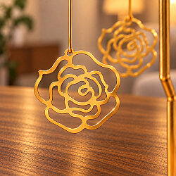  Gül Figürlü Isı ile Dönen Metal Tealight Mumluk Gold - 2