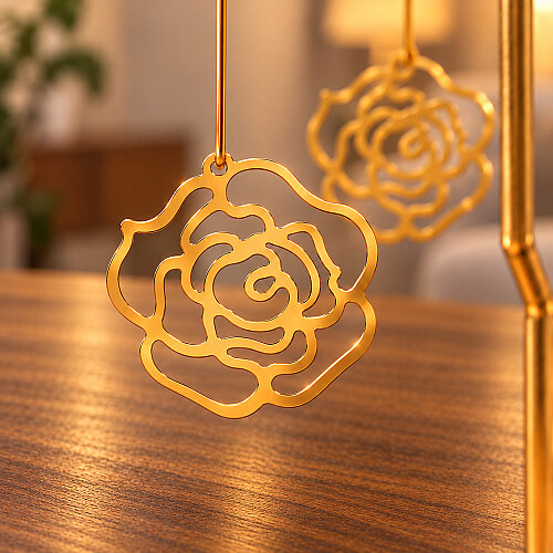  Gül Figürlü Isı ile Dönen Metal Tealight Mumluk Gold - Toptanalim (1)