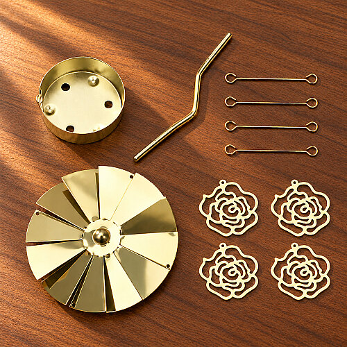  Gül Figürlü Isı ile Dönen Metal Tealight Mumluk Gold - 3