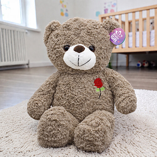 Gül Nakışlı Peluş Ayı Vizon 55 cm - Toptanalim