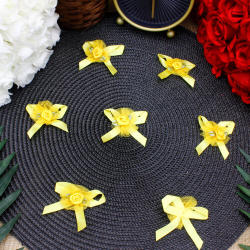 Güllü Saten Fiyonk Sarı 5 Cm - Toptanalim