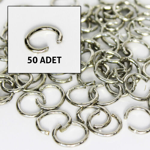 Gümüş Renk Anahtarlık Yuvarlak Halka 50'Li Paket - Kare Dekor