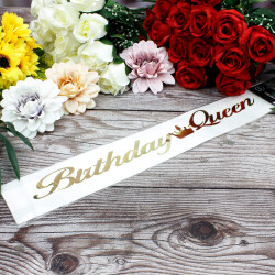 Gümüş Yazı Birthday Queen Beyaz Renk Kuşak - 2