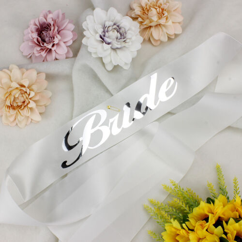 Gümüş Yazı Bride Beyaz Renk Kuşak - Kare Dekor