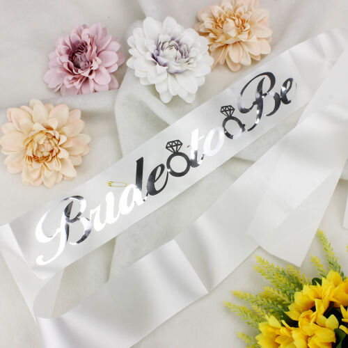 Gümüş Yazı Bride To Be Beyaz Renk Kuşak - Kare Dekor
