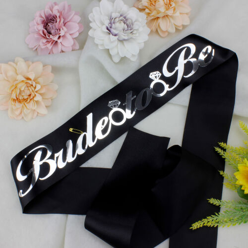 Gümüş Yazı Bride To Be Siyah Renk Kuşak - Kare Dekor