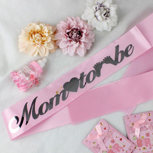 Gümüş Yazı Mom To Be Koyu Pembe Renk Kuşak - Kare Dekor