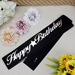 Gümüş Yazılı Happy Birthday Siyah Renk Kuşak - 1