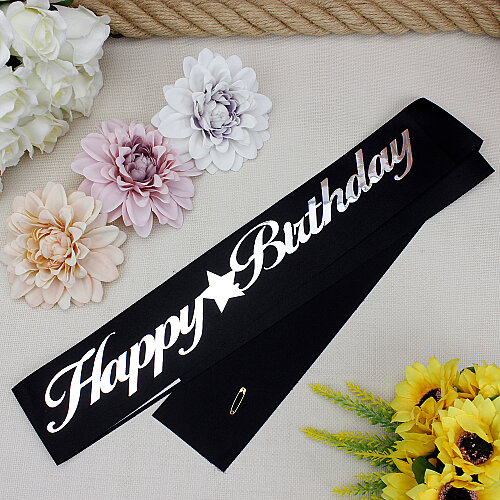 Gümüş Yazılı Happy Birthday Siyah Renk Kuşak - Toptanalim