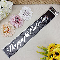 Gümüş Yazılı Happy Birthday Siyah Renk Kuşak - 2