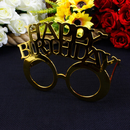 Happy Birthday Alt Alta Yazılı Parti Gözlüğü Gold 12'li Paket - Toptanalim