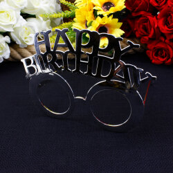 Happy Birthday Alt Alta Yazılı Parti Gözlüğü Gümüş 12'li Paket - 1