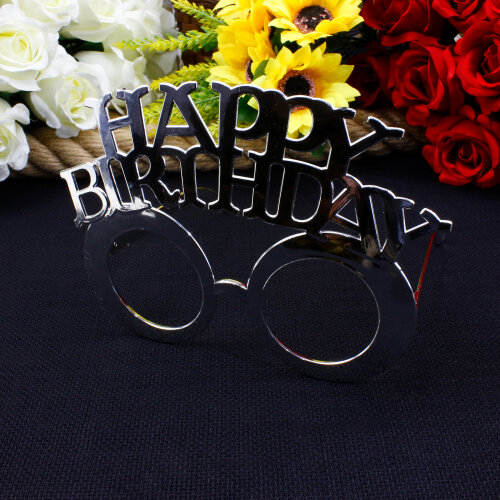 Happy Birthday Alt Alta Yazılı Parti Gözlüğü Gümüş 12'li Paket - Toptanalim