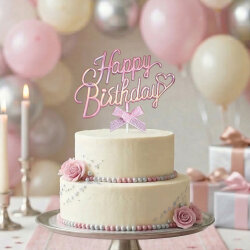 Happy Birthday Pasta Süsü Metalik Pembe - 1