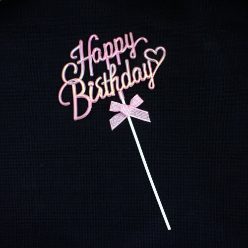 Happy Birthday Pasta Süsü Metalik Pembe - Toptanalim (1)