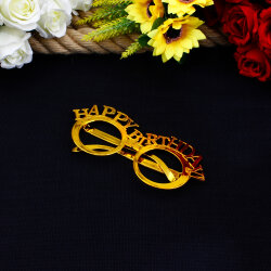 Happy Birthday Yazılı Çerçeve Model Parti Gözlüğü Gold 12'li Paket - 2