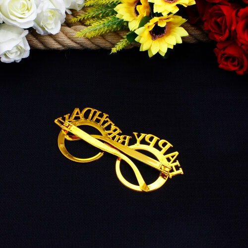 Happy Birthday Yazılı Çerçeve Model Parti Gözlüğü Gold 12'li Paket - 3