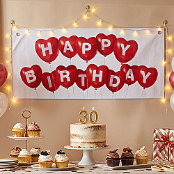 Happy Birthday Yazılı Kalp Balon Desenli Doğum Günü Parti Fon Afişi 80 cm - 1